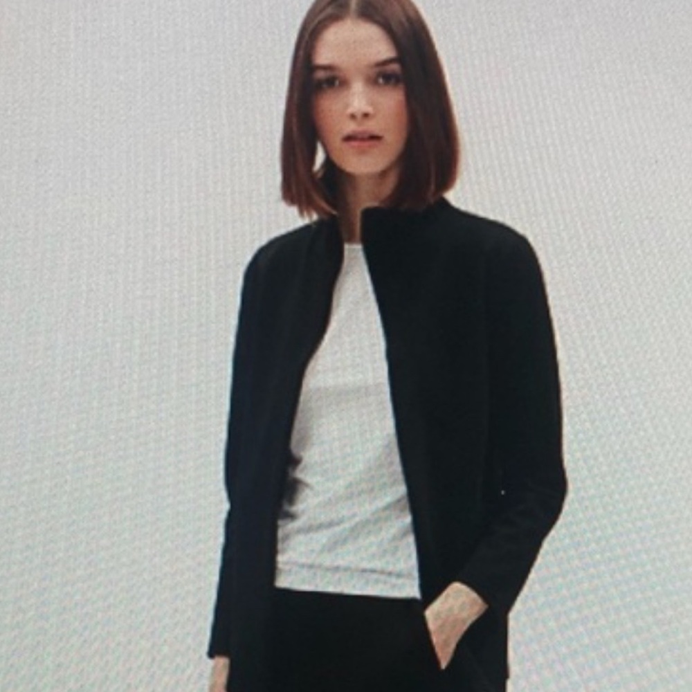 Eileen Fisher Petite Black Zip Front Jacket Tencel Stretch Minimalist Petite L